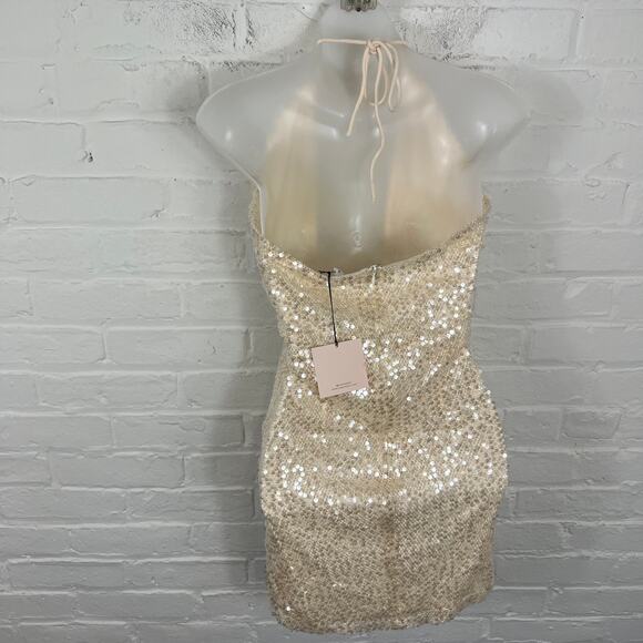 Revolve Women's Superdown Alaviv Cut Out Mini Dress Halter Neck Cream Size S NWT - Picture 5 of 8